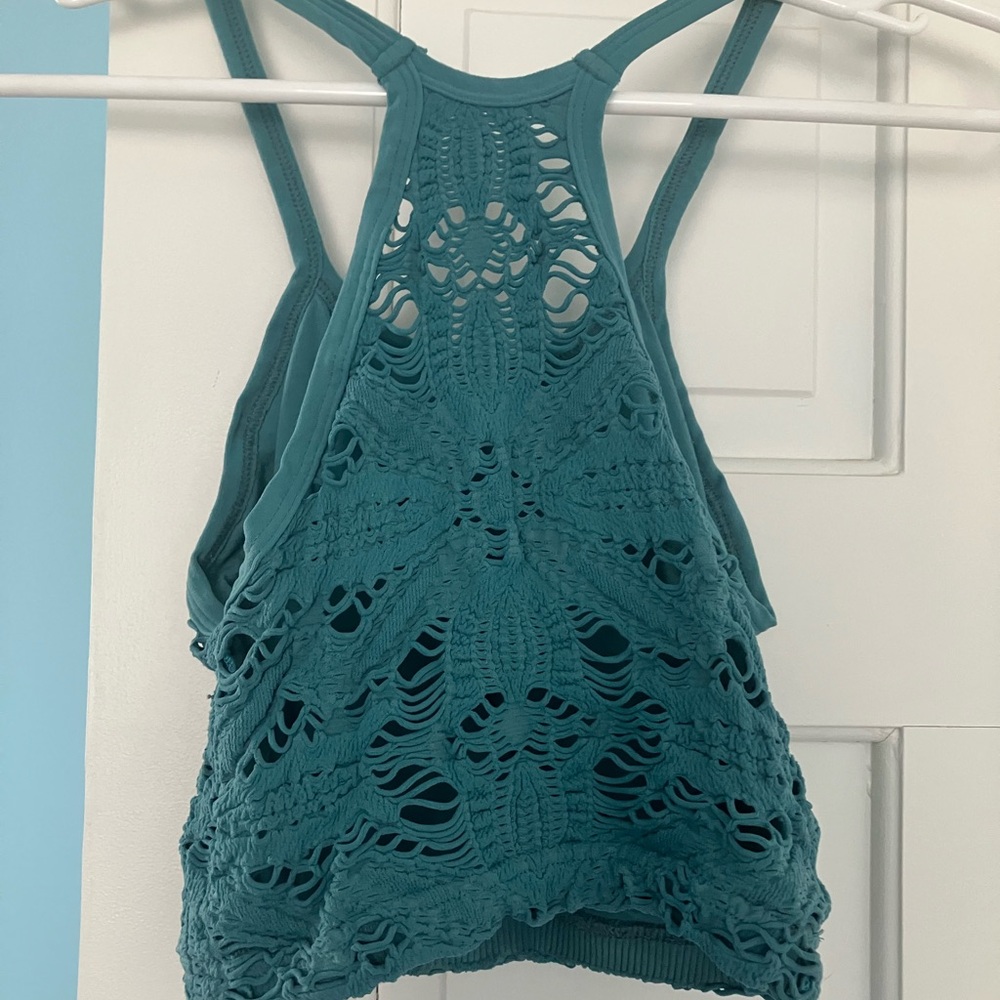 Free People Happiness Runs Crochet Crop Top in Teal